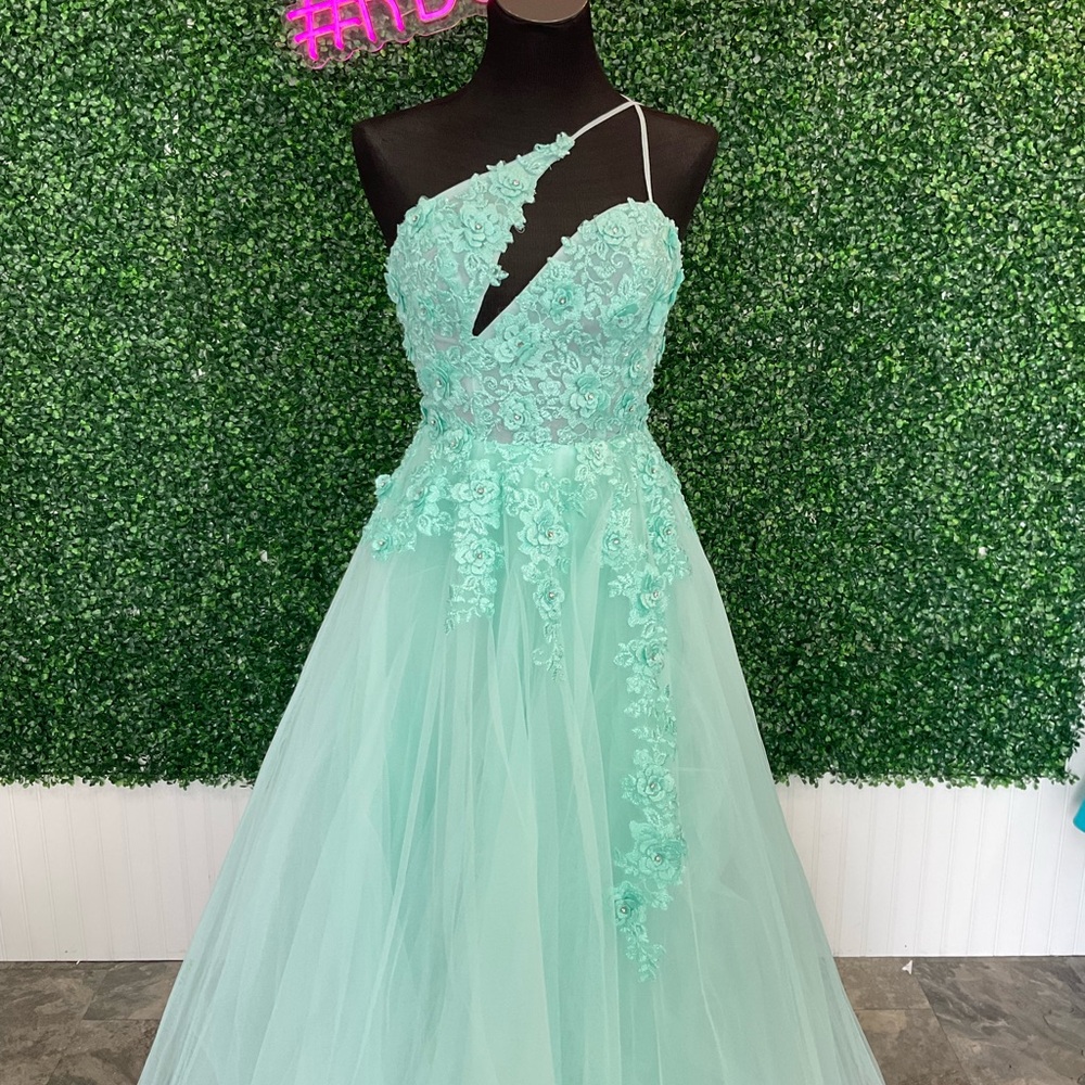 Elegant Mint Green Lace Gown